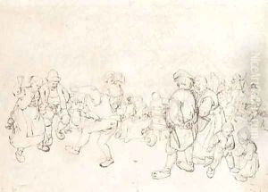 Peasants dancing at a village feast by Jan Hendrick van Grootvelt