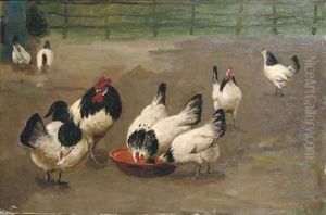Chickens feeding by August Le Gras