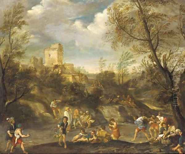 A wooded landscape with figures making merry - view 1