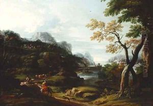 An Italianate landscape with drovers and cattle on a track