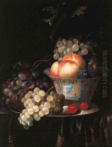 Peaches, plums and grapes in a Wan Li kraak porselein bowl by Jan Pauwel The Elder Gillemans