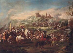 A cavalry battle before a fortified town by Pietro Graziani
