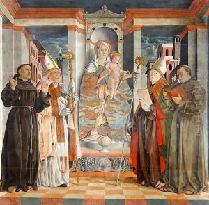 The Virgin Enthroned with a Franciscan Bishop and Saints Anthony Francis and Prosdocimo by da Treviso the Elder Girolamo
