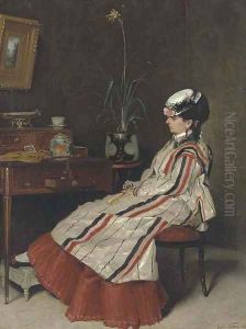 A Woman in a Striped Jacket at a Writing Desk by Henri Rene Gaume