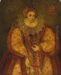 Portrait of a lady, small full-length by Marcus The Younger Gheeraerts