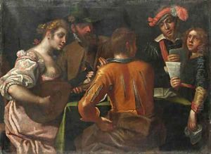 Elegant Company making Music around a Table by Antonio Gandino