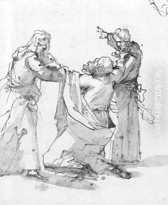 Aaron and Hur supporting Moses by the arms