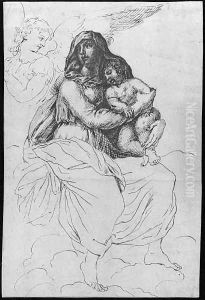 The Madonna and Child with an Angel by Jacob de II Gheyn