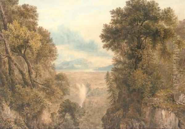 A capriccio wooded landscape with a waterfall - view 1