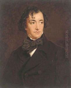 Portrait of Benjamin Disraeli (1804-1881), Earl of Beaconsfield, quarter-length, in a black jacket by Sir Francis Grant