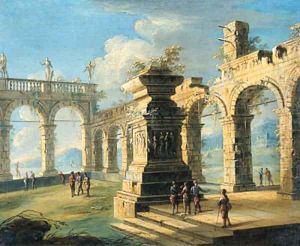 An architectural capriccio with classical ruins and figures 2