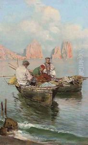 Fishermen before I Faraglioni, Capri by Giuseppe Giardiello