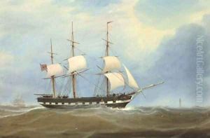 The Eliza Stewart under reduced sail in the Channel off the Eddystone lighthouse by William Clark Of Greenock