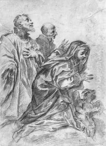 Three figures in prayer with a putto holding a crown by Alessandro Gherardini