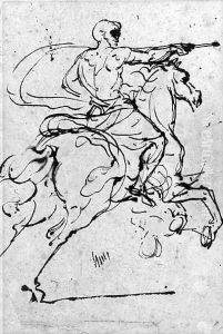 A standard bearer on a horse by Domenico (Micco Spadaro) Gargiulo
