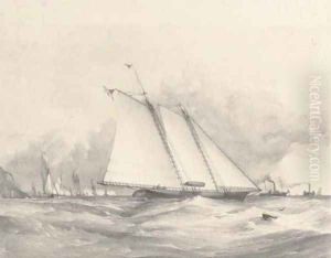 Schooner yacht America off Dunnose by Joseph Miles Gilbert