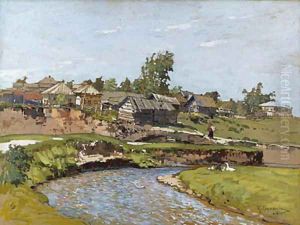 Russian Village by a River