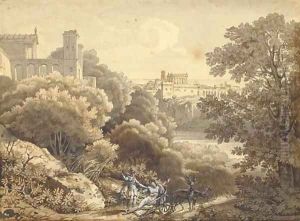 A classical landscape with a city in the background by Sebastien-Louis-Guillaume Norblin De La Gourdaine