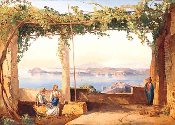 Figures Under A Pergola With The Bay Of Naples Beyond - view 1