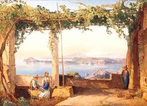 Figures Under A Pergola With The Bay Of Naples Beyond