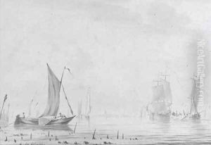 Barges in a Dutch estuary by Cornelis De Grient