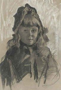 Portrait of a girl wearing a bonnet and a cape by Mose Bianchi