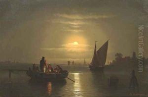 Fishing by moonlight by Theodor Genenger