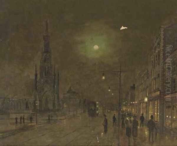 The Scott Memorial and Princes's Street, Edinburgh at night - view 1