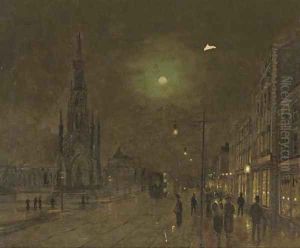 The Scott Memorial and Princes's Street, Edinburgh at night by John Atkinson Grimshaw