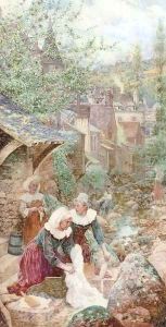 Washerwomen by the stream by Charles Jun Gregory