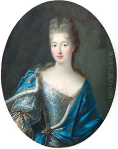 Portrait of Franoise-Marie de Bourbon, Mademoiselle de Blois, Duchesse d'Orleans (1677-1749), half-length, in an embroidered blue dress by Pierre Gobert