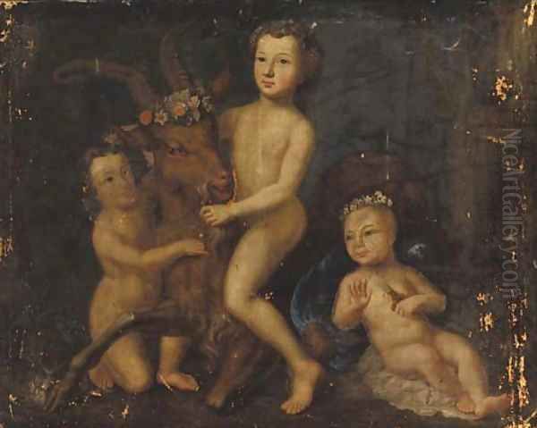 Three putti playing with a goat - view 1