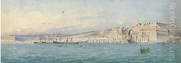 Merchant steamers lying at anchor in Grand Harbour, Valetta - view 1