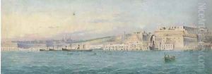 Merchant steamers lying at anchor in Grand Harbour, Valetta by Girolamo Gianni