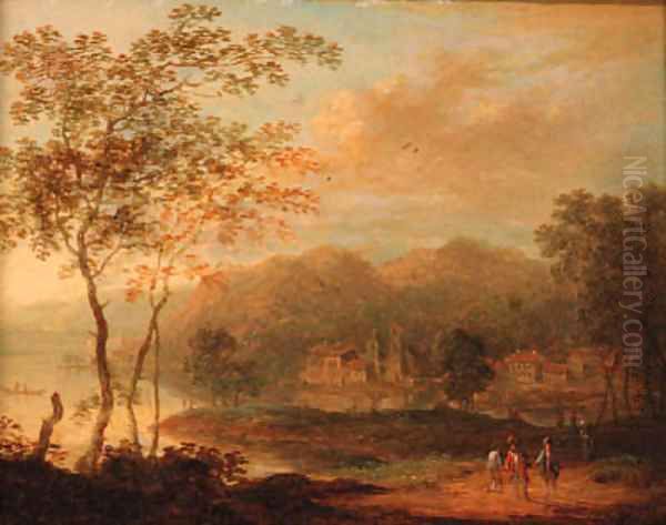 Rhenish landscapes with travellers on a track - view 1