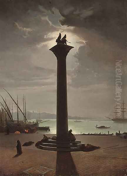 Figures sleeping at St. Mark's column, Venice - view 1