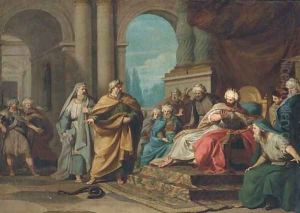 Moses transforming his rod into a snake in front of the Pharaoh and his magicians by Felice Gianni