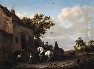Travellers at a blacksmith's by Barent Gael