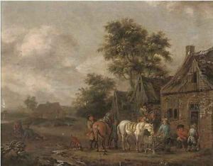 Travellers at halt by an inn by Barent Gael