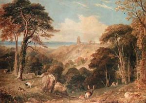Cook's Folly, near Bristol, with deer in the foreground by Henry G. Gastineau