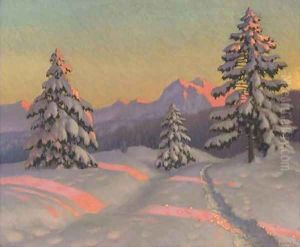 A sunlit track in the snow by Mikhail Markianovich Germanshev