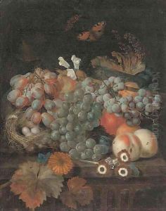 Grapes on the vine, peaches