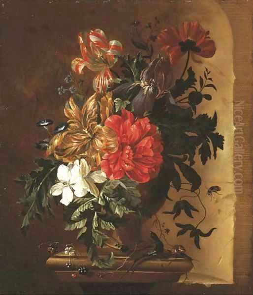 Flowers in terracotta vase - view 1