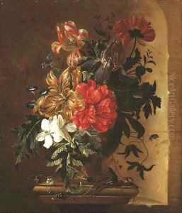 Flowers in terracotta vase by Willem Grasdorp
