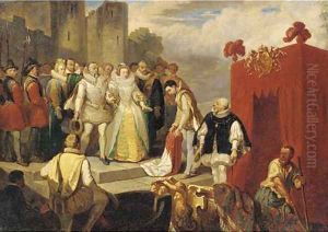 Sir Walter Raleigh laying down his cloak before Queen Elizabeth I by Sir John Gilbert