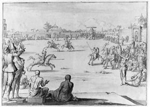 Explorers visiting an Eastern Tournament with Horsemen and an Elephant by Jan Goeree