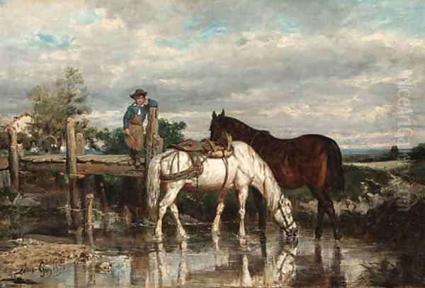Horses watering at a stream - view 1