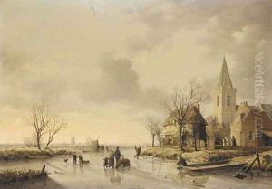 Skaters in a Dutch landscape Skaters in a Dutch landscape
