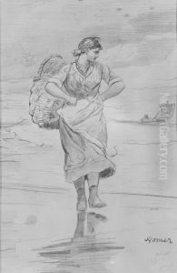 A Fisher Girl on Beach (Sketch for illustration of "The Incoming Tide") by Winslow Homer