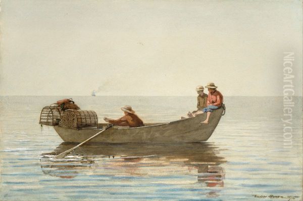Three Boys in a Dory with Lobster Pots - view 1